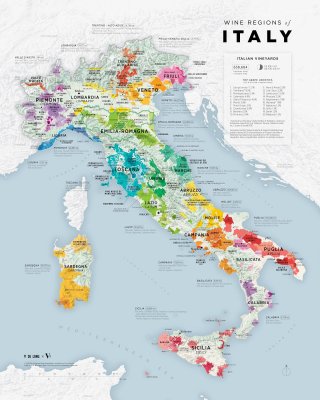 Vinkarta Italiens vinregioner  - 2021