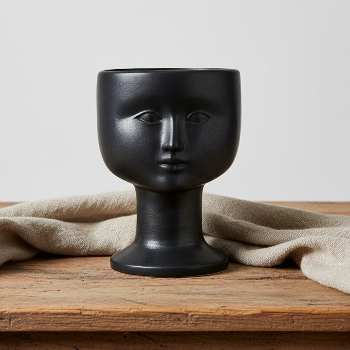 Stor Kruka Ansikte Svart Lisa Larson Gustavsberg