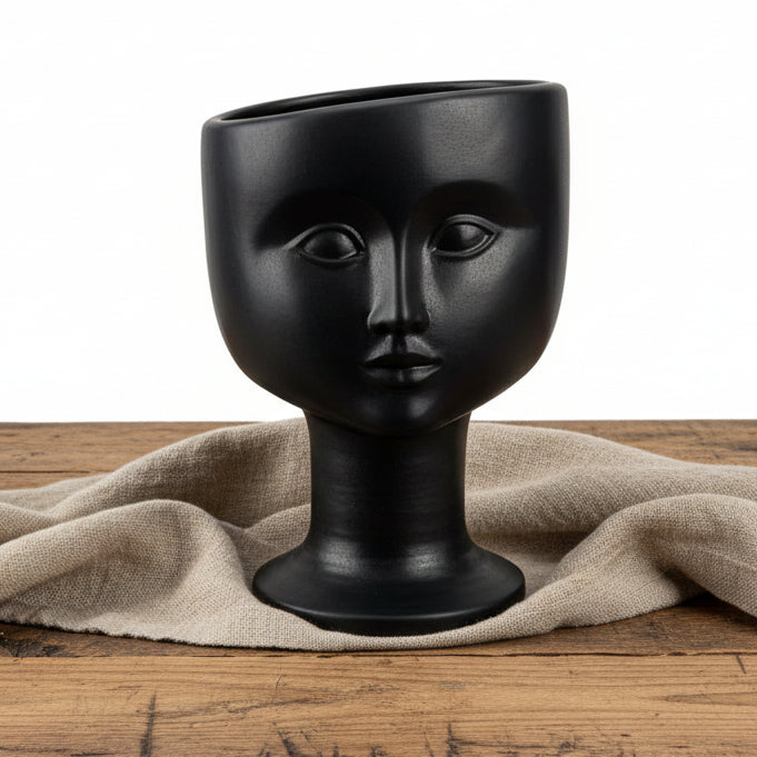 Stor Kruka Ansikte Svart Lisa Larson Gustavsberg