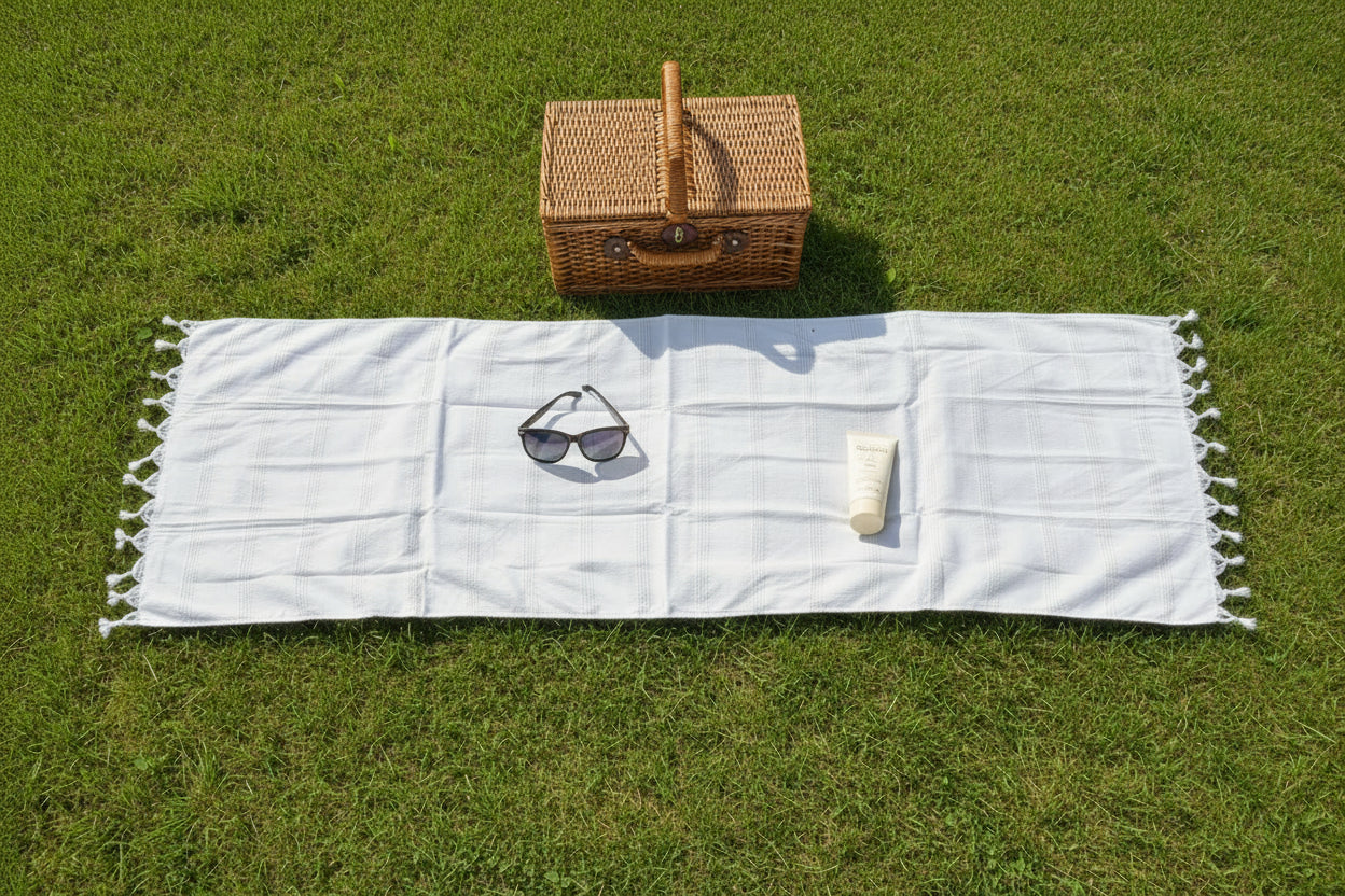 Lyxigt Vitt Badlakan med handknuten frans