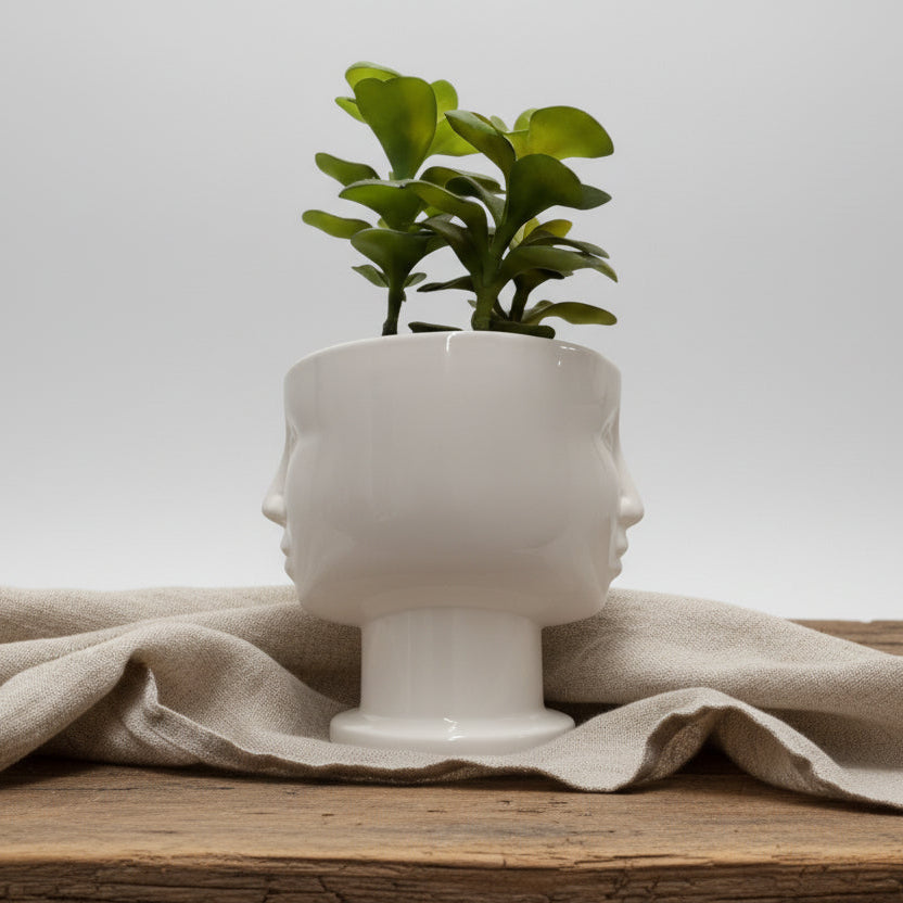 Kruka Ansikte Vit Porslin