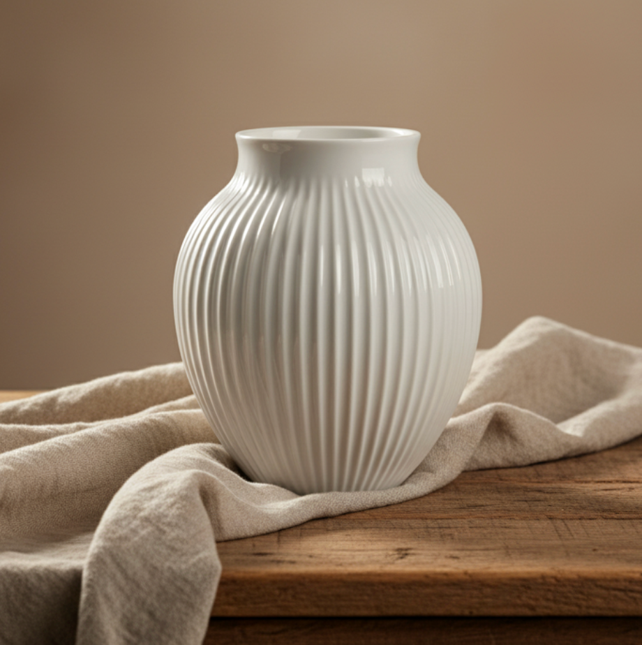 Räfflad Stor Vit Vas 27 cm Knabstrup