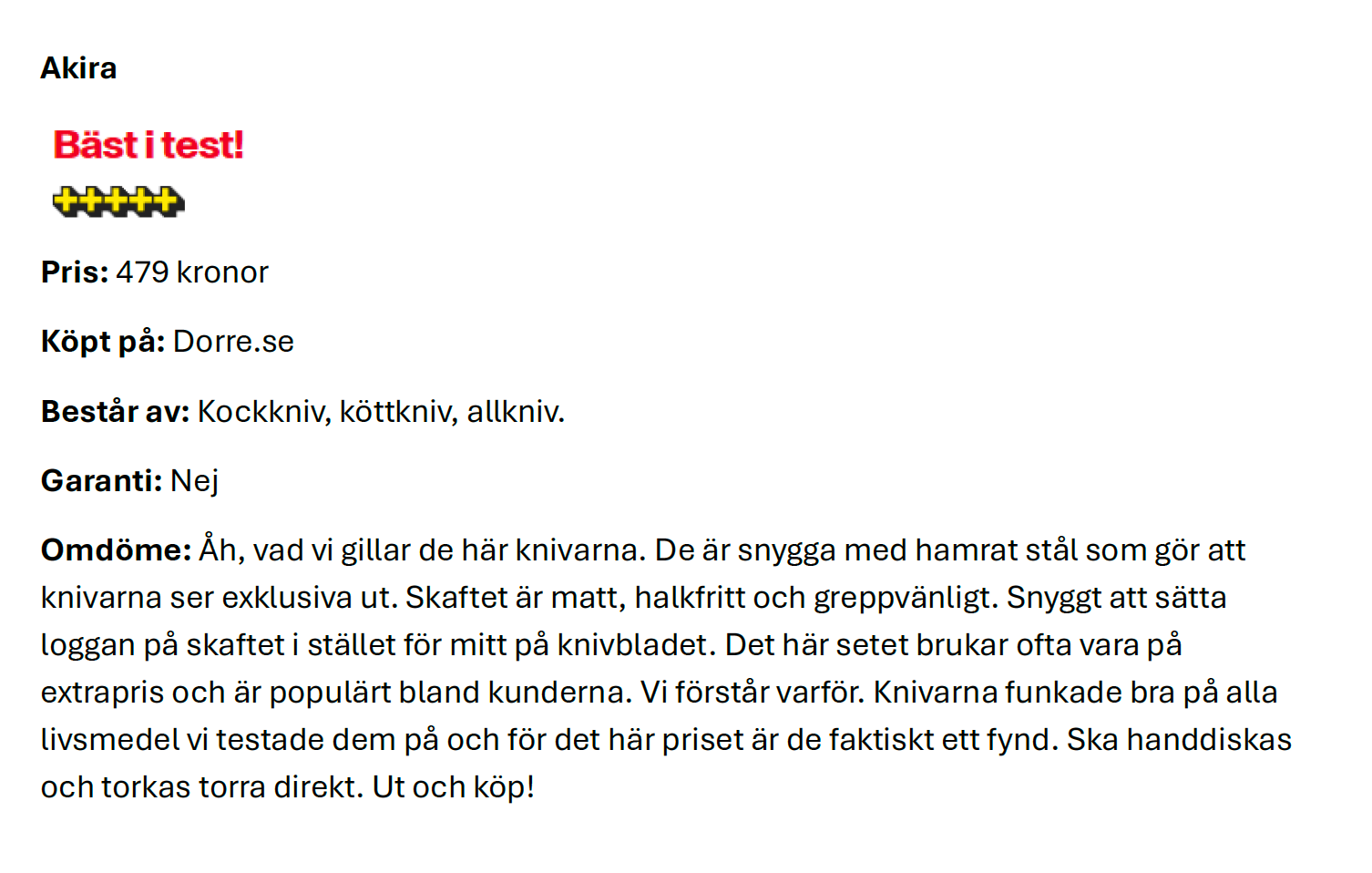 Knivset 3 delar (Bäst i test!) + brynstål