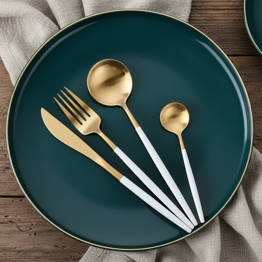 Bestick i lyxig design Vitt & Guld