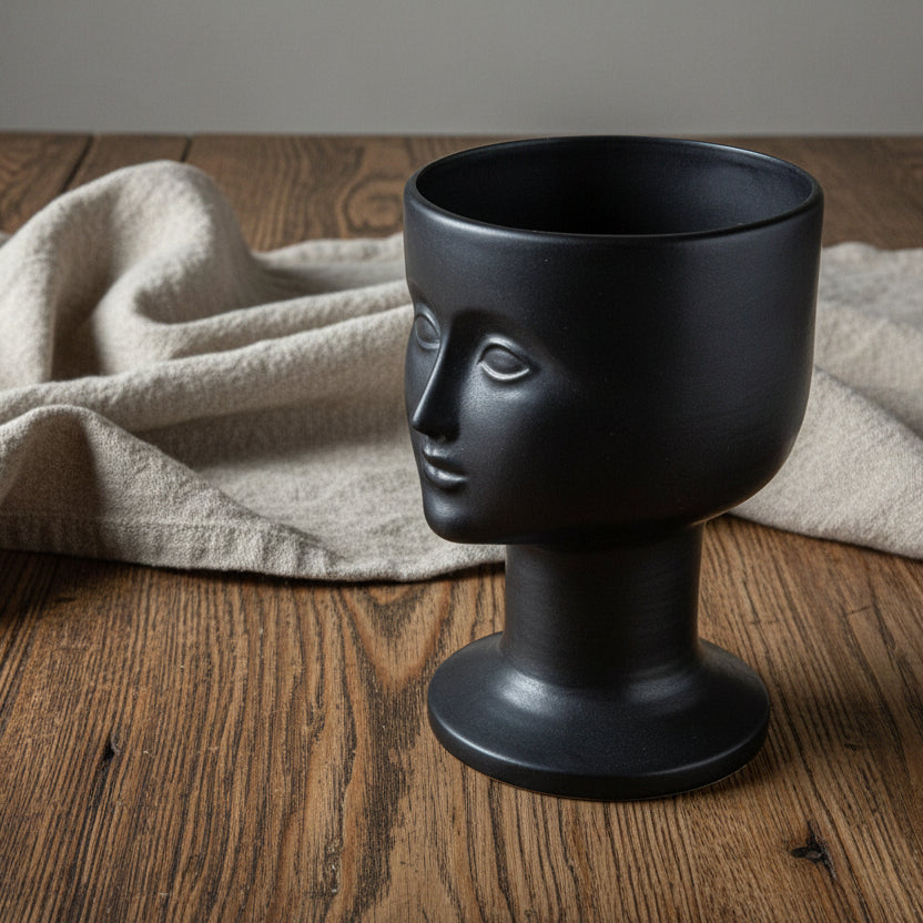 Stor Kruka Ansikte Svart Lisa Larson Gustavsberg