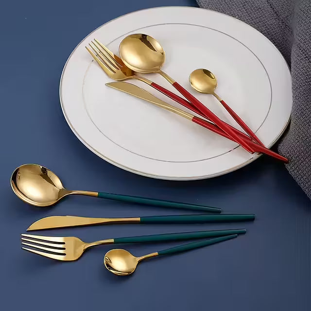 Bestick i lyxig design Grönt & Guld