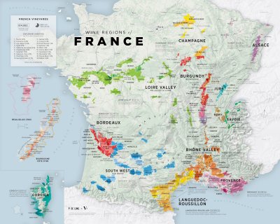 Vinkarta Frankrikes vinregioner  - 2021